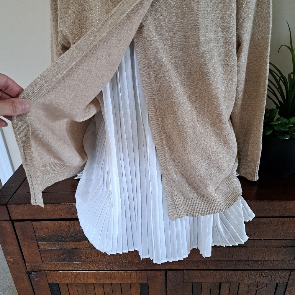 Calvin Klein Sweater 3/4 Sleeve Gold Metallic Size Large Cream Layered Blouse - Picture 8 of 14